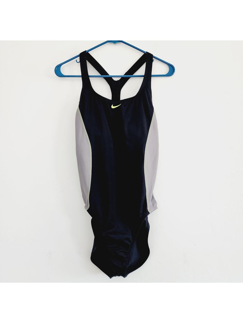 Nike One Piece Colorblock Grey & Black Swimsuit Open Racerback XL